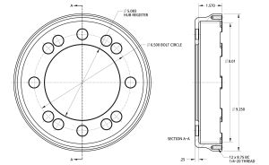 Spidertrax 6-1/2 in. BC Hat for Vented Rotors – technical detail 1