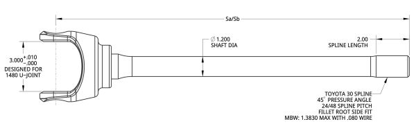 Spidertrax 1480 Inner Shaft 30 Spline, 6-38 in. – technische Darstellung 1