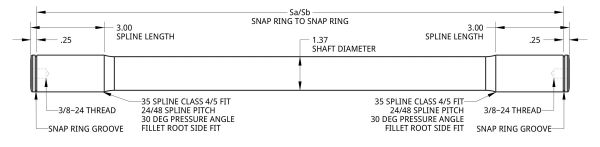 Spidertrax Series 30 Full Float Shaft 35 Splined, 6-38 in. – technical detail 1