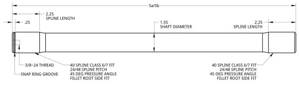 Spidertrax Full Float Shaft 40 Spline, 6-38 in. – technical detail 1