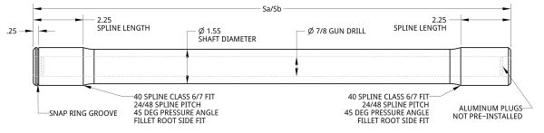 Spidertrax Full Float Shaft 40 Spline, Gun Drilled, 6-38 in. – technische Darstellung 1
