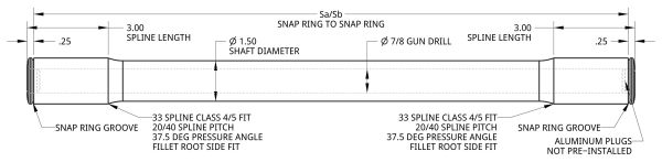 Spidertrax Series 30 Full Float Shaft 33 Splined, Gun Drilled, 6-38 in. – technical detail 1