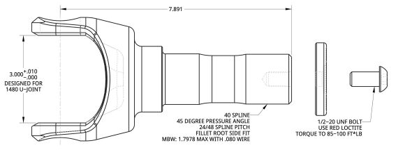 Spidertrax 1480 40 Spline Stub for Ultimate Unit Bearings – technical detail 1