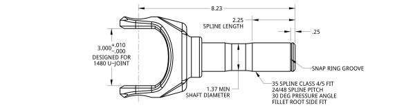 Spidertrax 1480 35 Spline Stub for Ultimate Unit Bearings – technical detail 1