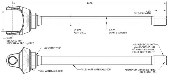 Spidertrax Pro Series Inner Shaft 40 Spline, Gun Drilled, 6-38 in. – technical detail 1