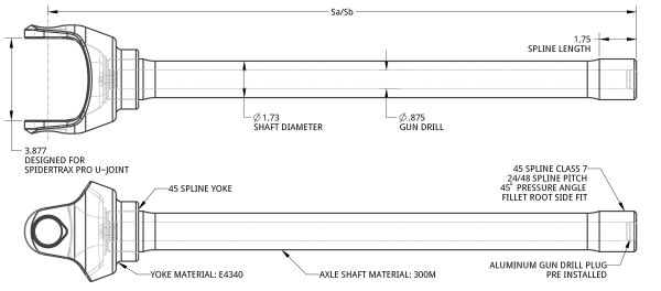 Spidertrax Pro Series Inner Shaft 45 Spline, Gun Drilled, 6-38 in. – technical detail 1