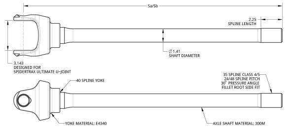 Spidertrax Ultimate Inner Shaft 35 Spline, 6-38 in. – technische Darstellung 1