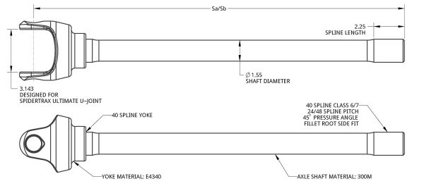 Spidertrax Ultimate Inner Shaft 40 Spline, 38-44 in. – technical detail 1