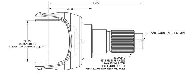 Spidertrax Ultimate 40 Spline Stub for 74Weld 2 Gear Portal – technische Darstellung 1