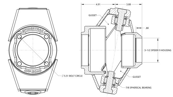 Spidertrax Ultimate Knuckle (3.5 in.) Chromoly, No Steer Arms – technical detail 1