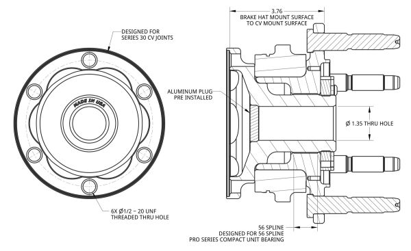 Spidertrax Series 30 Stub Shafts 56 Splined – technische Darstellung 1