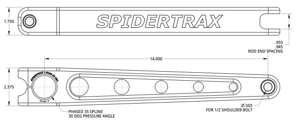 Spidertrax 7075-T6 Sway Bar Arms 14 in. Arm (Pair) – technical detail 1