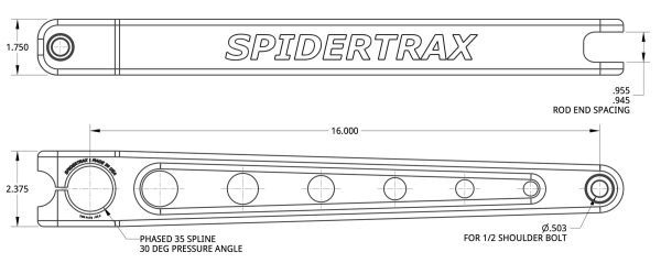 Spidertrax 7075-T6 Sway Bar Arms 16 in. Arm (Pair) – technical detail 1