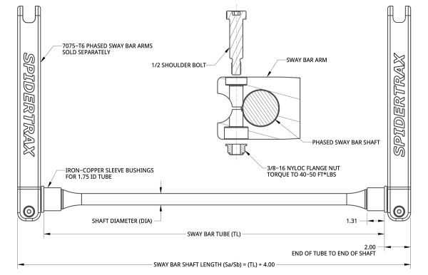 Spidertrax 300M Sway Bar Shaft 35 Spline, 30-35 in. – technical detail 1